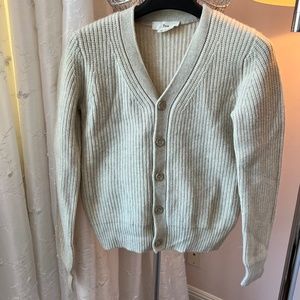 TNA Oatmeal Ribbed Sweater with front button up